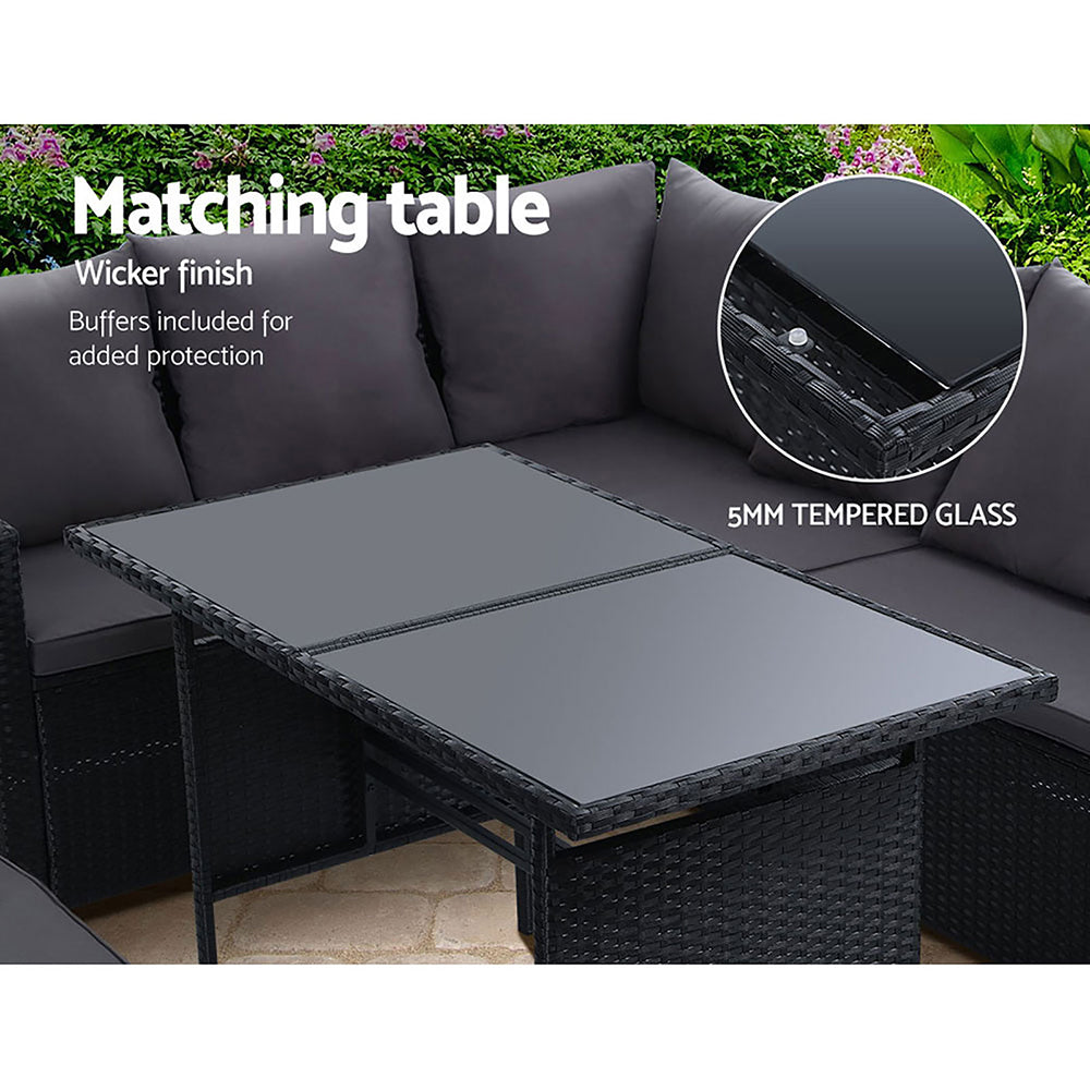 Gardeon Outdoor Furniture Dining Setting Sofa Set Lounge Wicker 8 Seater Black-Furniture &gt; Outdoor-PEROZ Accessories