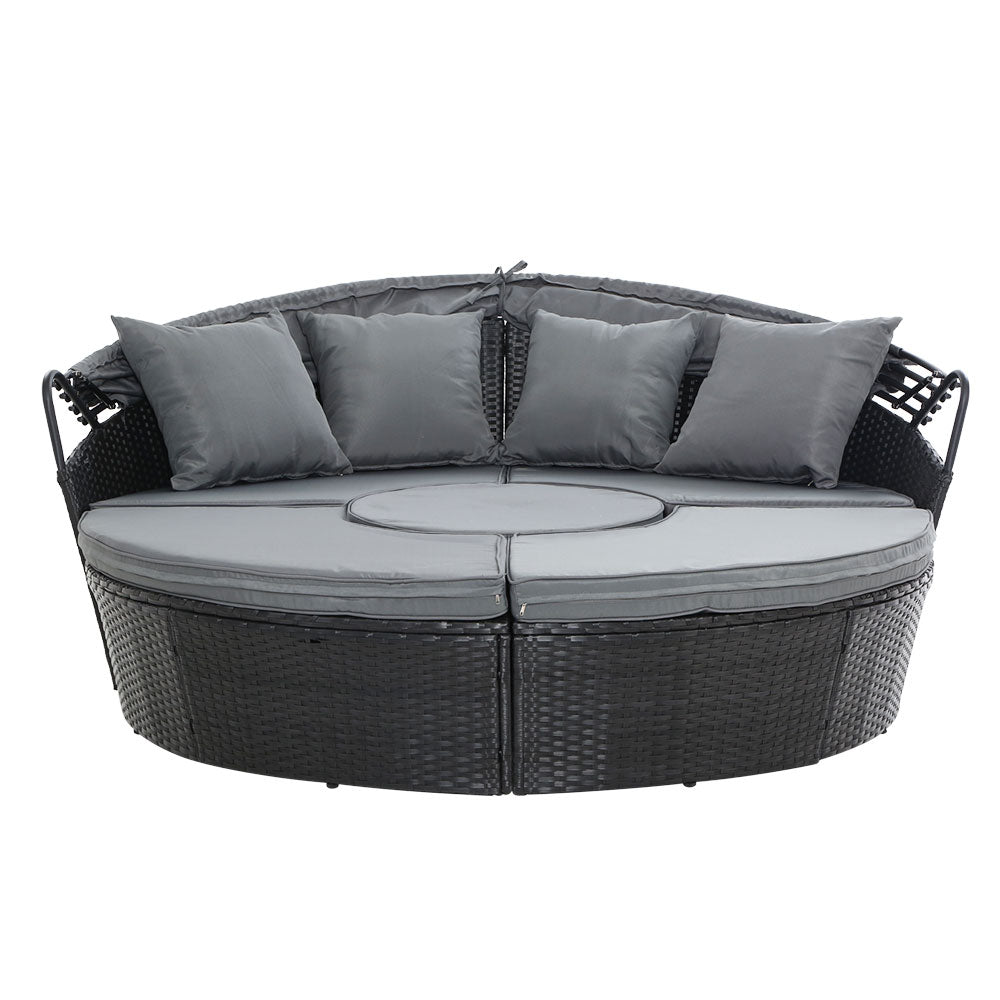 Gardeon Sun Lounge Setting Wicker Lounger Day Bed Patio Outdoor Furniture Black-Sun Lounges-PEROZ Accessories