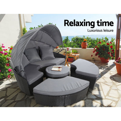 Gardeon Sun Lounge Setting Wicker Lounger Day Bed Patio Outdoor Furniture Black-Sun Lounges-PEROZ Accessories