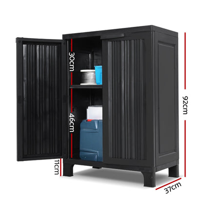 Gardeon Outdoor Storage Cabinet Cupboard Lockable Garden Sheds Adjustable Black-Home &amp; Garden &gt; Storage-PEROZ Accessories