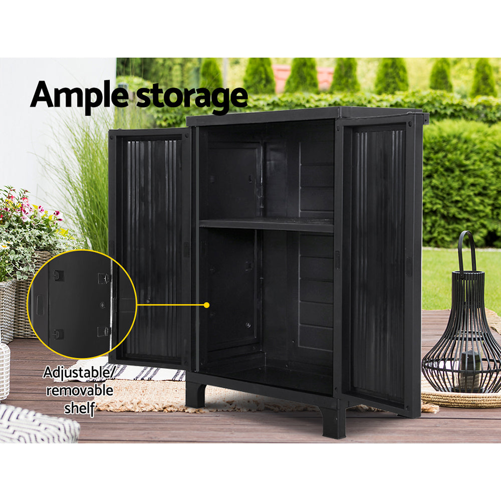 Gardeon Outdoor Storage Cabinet Cupboard Lockable Garden Sheds Adjustable Black-Home &amp; Garden &gt; Storage-PEROZ Accessories