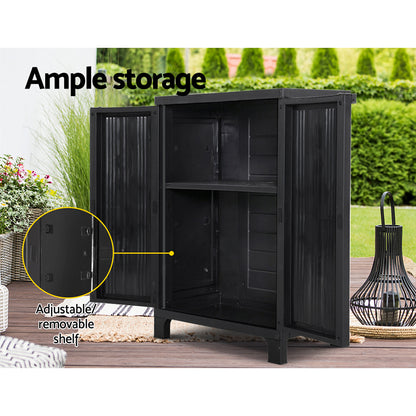 Gardeon Outdoor Storage Cabinet Cupboard Lockable Garden Sheds Adjustable Black-Home &amp; Garden &gt; Storage-PEROZ Accessories