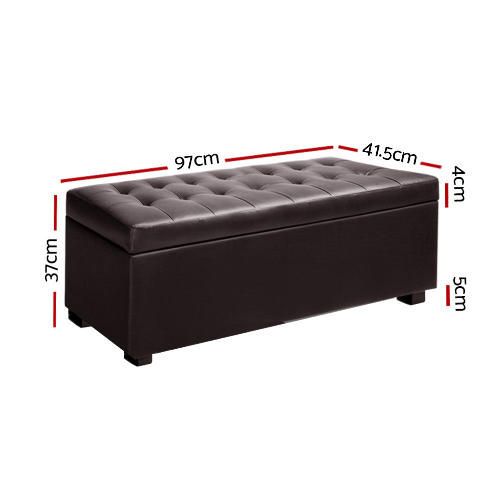 Artiss Storage Ottoman Blanket Box Footstool Leather Foot Stool Chest Toy Brown-Ottomans - Peroz Australia - Image - 2