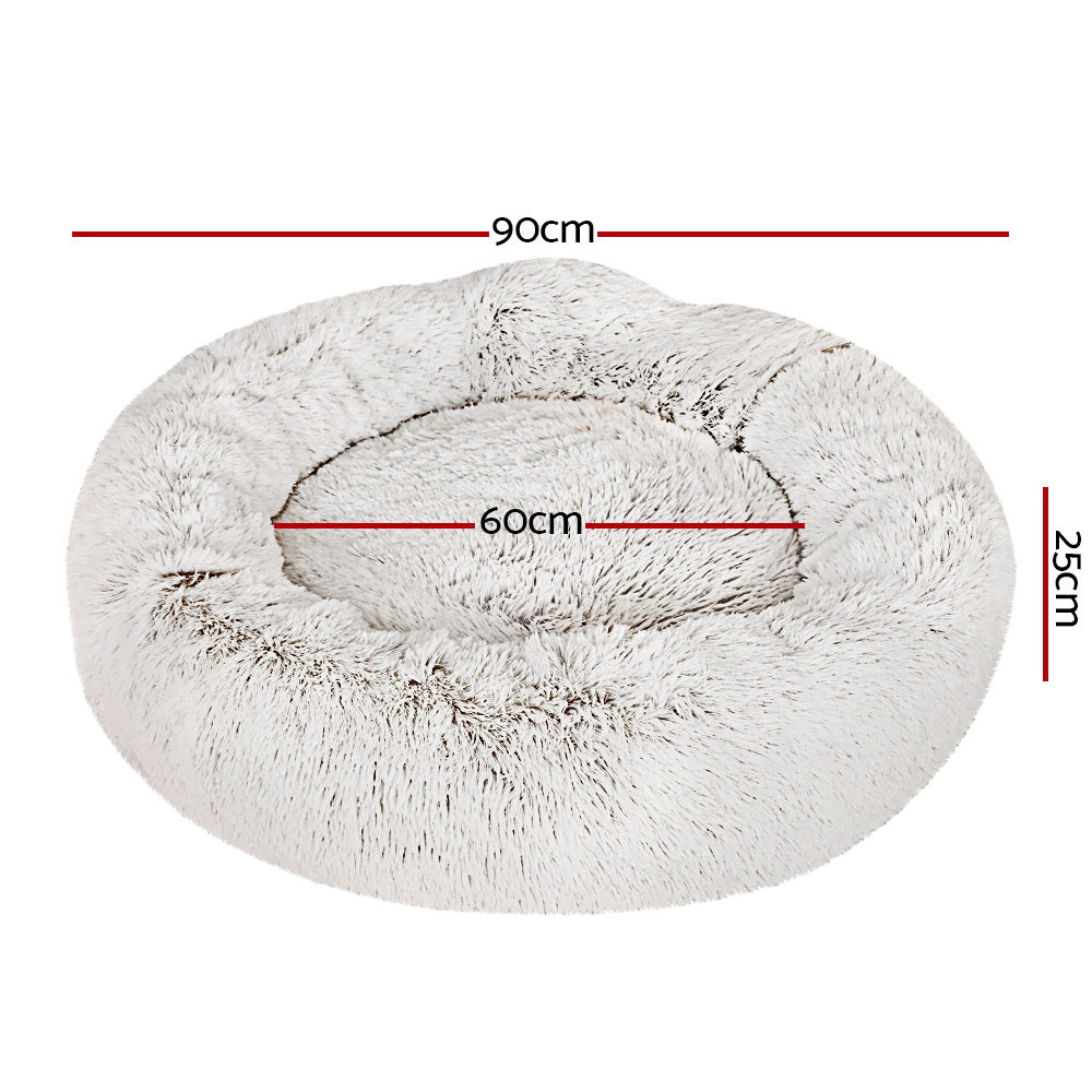 i.Pet Pet Bed Dog Cat 90cm Large Calming Soft Plush White Brown-Pet Beds-PEROZ Accessories