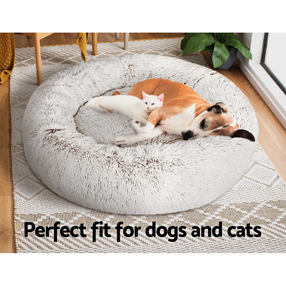 i.Pet Pet Bed Dog Cat 90cm Large Calming Soft Plush White Brown-Pet Beds-PEROZ Accessories