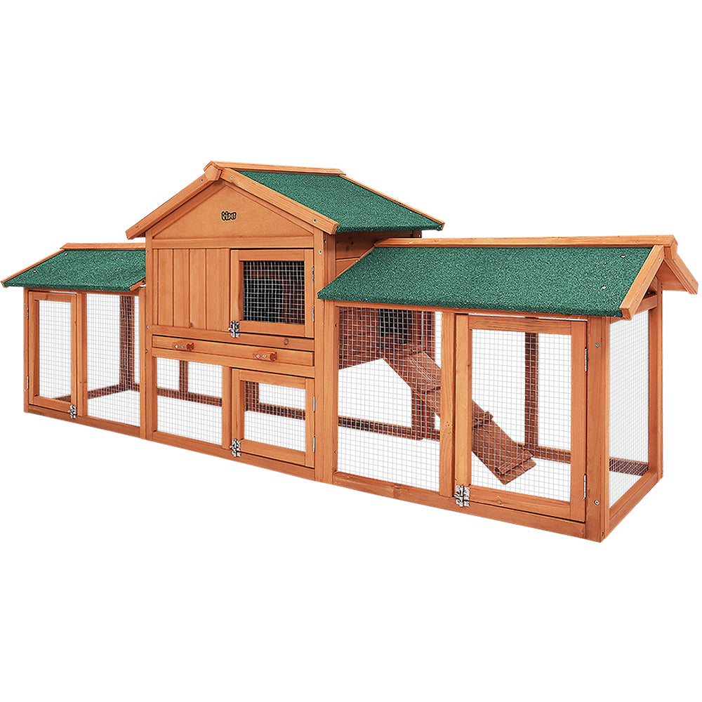 i.Pet Rabbit Hutch Chicken Coop Wooden Cage Pet Hutch 220cm x 52cm x 84cm-Pet Care &gt; Coops &amp; Hutches-PEROZ Accessories