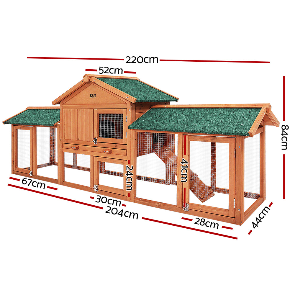 i.Pet Rabbit Hutch Chicken Coop Wooden Cage Pet Hutch 220cm x 52cm x 84cm-Pet Care &gt; Coops &amp; Hutches-PEROZ Accessories