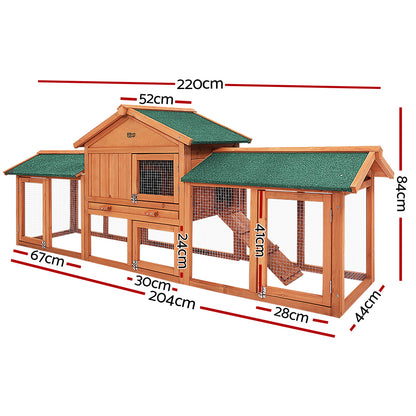 i.Pet Rabbit Hutch Chicken Coop Wooden Cage Pet Hutch 220cm x 52cm x 84cm-Pet Care &gt; Coops &amp; Hutches-PEROZ Accessories