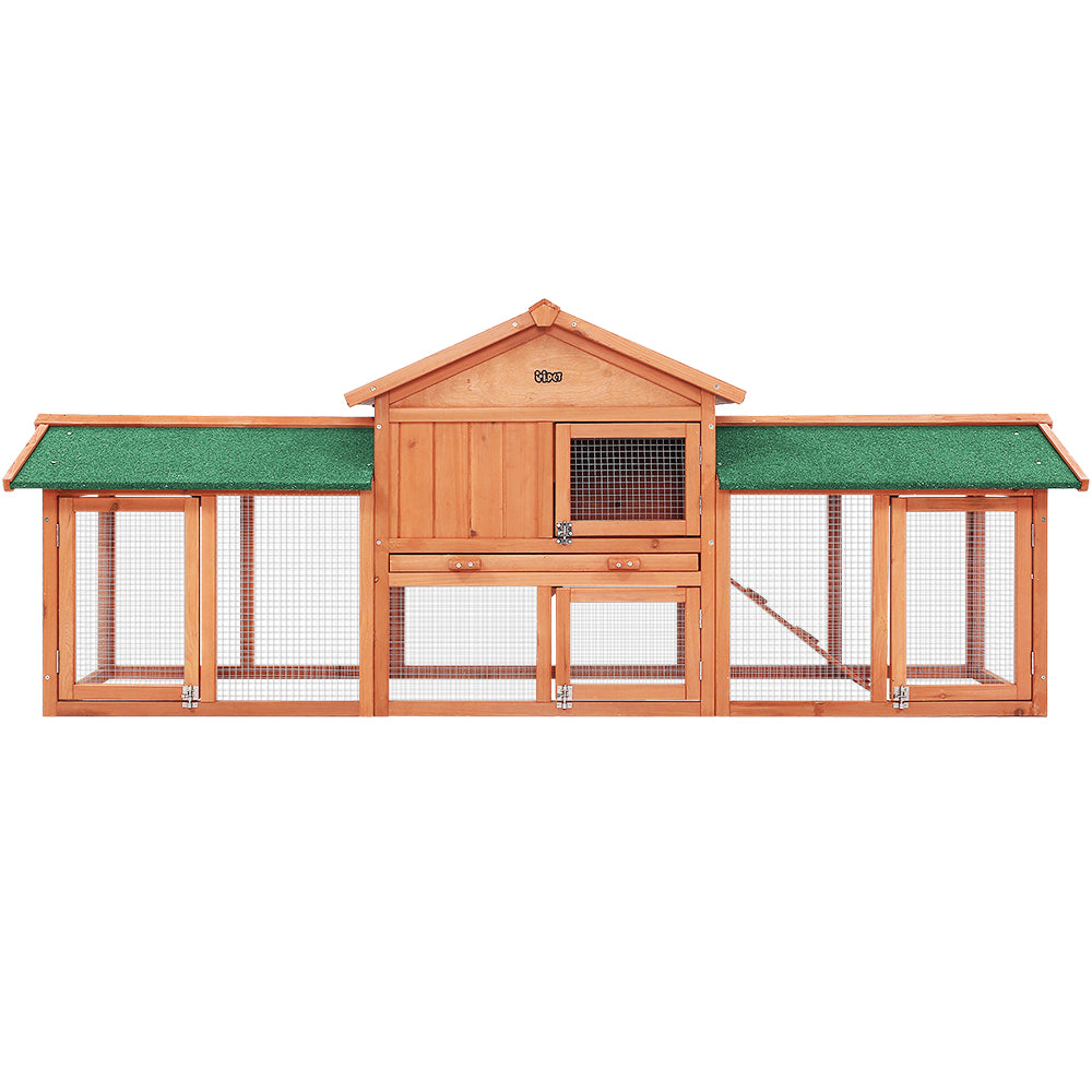 i.Pet Rabbit Hutch Chicken Coop Wooden Cage Pet Hutch 220cm x 52cm x 84cm-Pet Care &gt; Coops &amp; Hutches-PEROZ Accessories