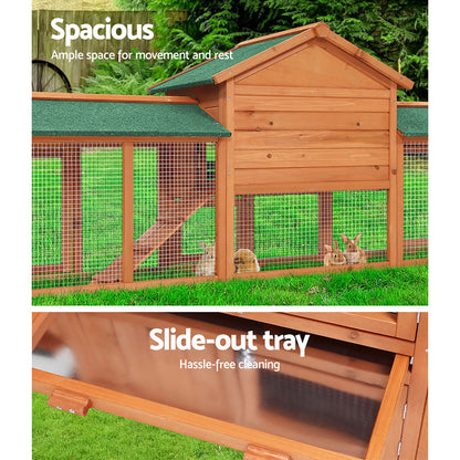 i.Pet Rabbit Hutch Chicken Coop Wooden Cage Pet Hutch 220cm x 52cm x 84cm-Pet Care &gt; Coops &amp; Hutches-PEROZ Accessories