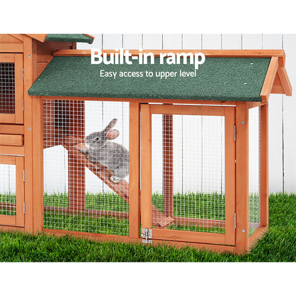 i.Pet Rabbit Hutch Chicken Coop Wooden Cage Pet Hutch 220cm x 52cm x 84cm-Pet Care &gt; Coops &amp; Hutches-PEROZ Accessories