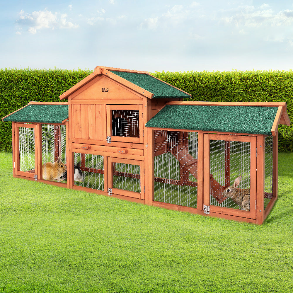 i.Pet Rabbit Hutch Chicken Coop Wooden Cage Pet Hutch 220cm x 52cm x 84cm-Pet Care &gt; Coops &amp; Hutches-PEROZ Accessories