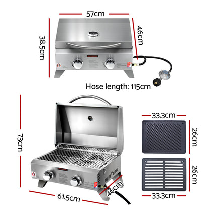 Grillz Portable Gas BBQ LPG Oven Camping Cooker Grill 2 Burners Stove Outdoor-Home &amp; Garden &gt; BBQ-PEROZ Accessories