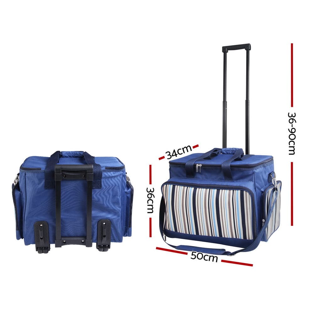 Alfresco 6 Person Picnic Basket Set Bag Wheels Insulated Trolley-Outdoor &gt; Picnic-PEROZ Accessories