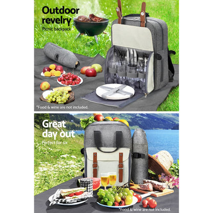 Alfresco Picnic Basket Backpack Set Cooler Bag 4 Person Outdoor Insulated Liquor-Outdoor &gt; Picnic-PEROZ Accessories