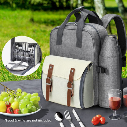 Alfresco Picnic Basket Backpack Set Cooler Bag 4 Person Outdoor Insulated Liquor-Outdoor &gt; Picnic-PEROZ Accessories