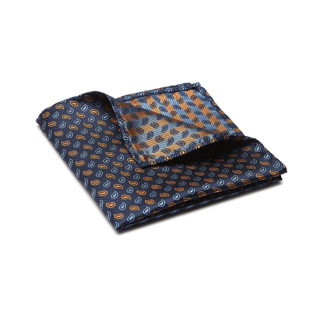 POCKET SQUARE. Paisley Print. Navy-Pocket Squares-PEROZ Accessories