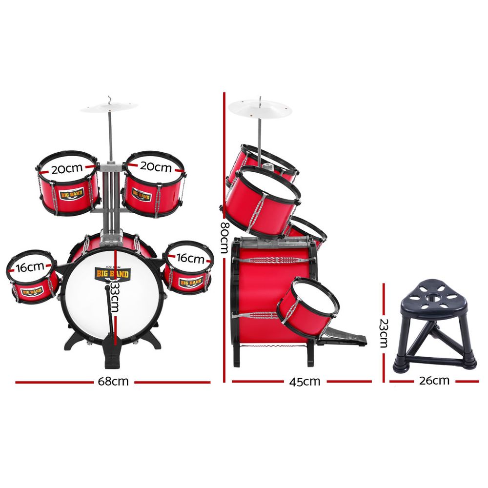 Keezi Kids 7 Drum Set Junior Drums Kit Musical Play Toys Childrens Mini Big Band-Baby &amp; Kids &gt; Toys-PEROZ Accessories