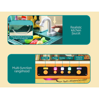 Keezi Kids Kitchen Playset Pretend Play Food Sink Cooking Utensils 73pcs-Baby &amp; Kids &gt; Toys-PEROZ Accessories