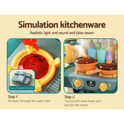 Keezi Kids Kitchen Playset Pretend Play Food Sink Cooking Utensils 73pcs-Baby &amp; Kids &gt; Toys-PEROZ Accessories