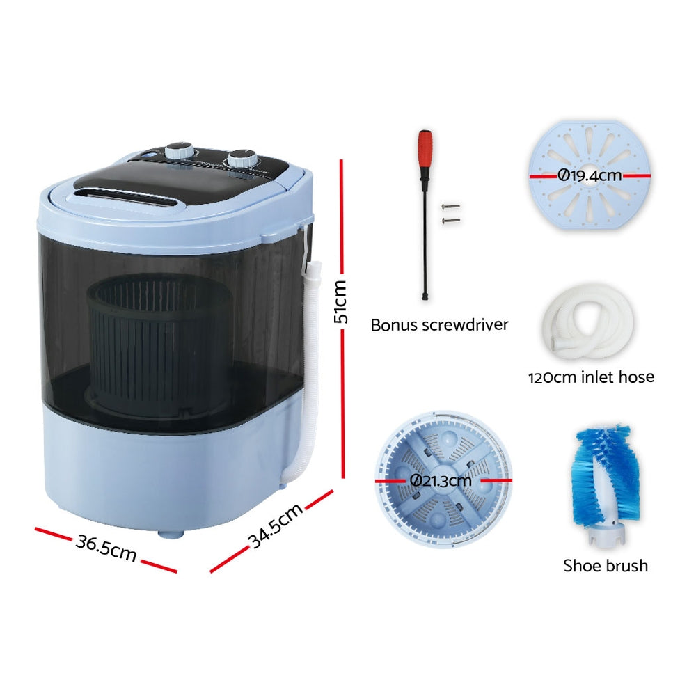 Devanti 3KG Mini Portable Washing Machine Shoes Wash Top Load Spin Camp Caravan-Outdoor &gt; Camping-PEROZ Accessories