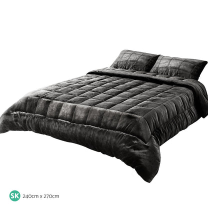 Giselle Bedding Faux Mink Quilt Super King Charcoal-Quilts-PEROZ Accessories