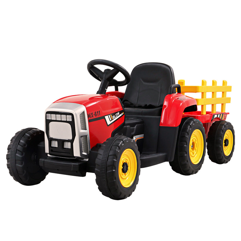 Rigo Ride On Car Tractor Trailer Toy Kids Electric Cars 12V Battery Red-Baby &amp; Kids &gt; Ride on Cars, Go-karts &amp; Bikes-PEROZ Accessories