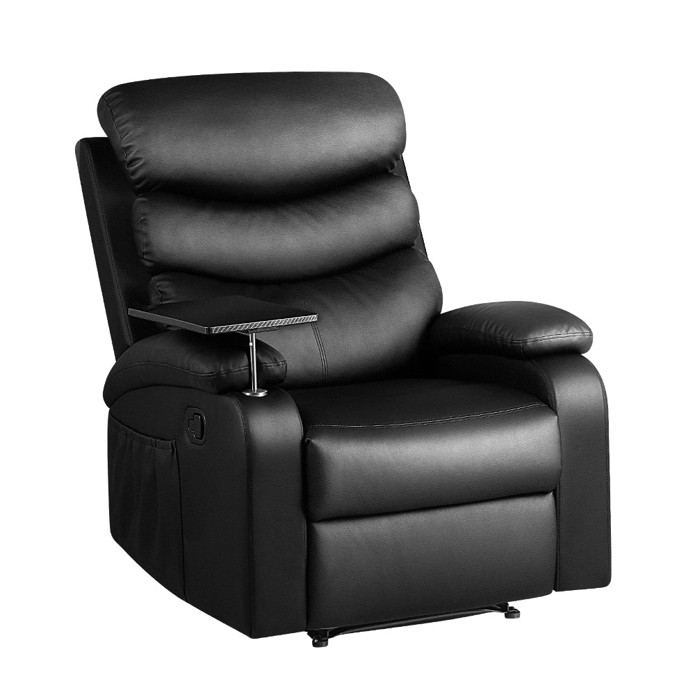 Artiss Recliner Chair Armchair Lounge Sofa Chairs Couch Leather Black Tray Table-Furniture &gt; Living Room - Peroz Australia - Image - 1