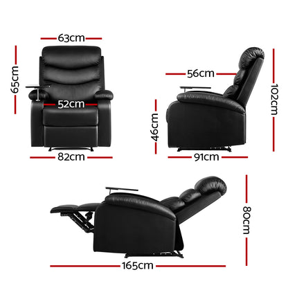 Artiss Recliner Chair Armchair Lounge Sofa Chairs Couch Leather Black Tray Table-Furniture &gt; Living Room - Peroz Australia - Image - 2