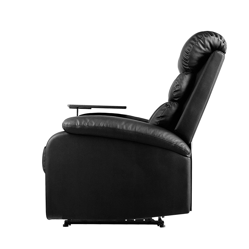 Artiss Recliner Chair Armchair Lounge Sofa Chairs Couch Leather Black Tray Table-Furniture &gt; Living Room - Peroz Australia - Image - 4