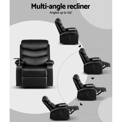 Artiss Recliner Chair Armchair Lounge Sofa Chairs Couch Leather Black Tray Table-Furniture &gt; Living Room - Peroz Australia - Image - 5