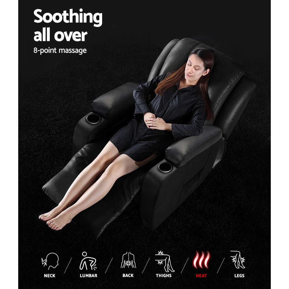 Artiss Electric Massage Chair Recliner Luxury Lounge Sofa Armchair Heat Leather-Furniture &gt; Living Room - Peroz Australia - Image - 3