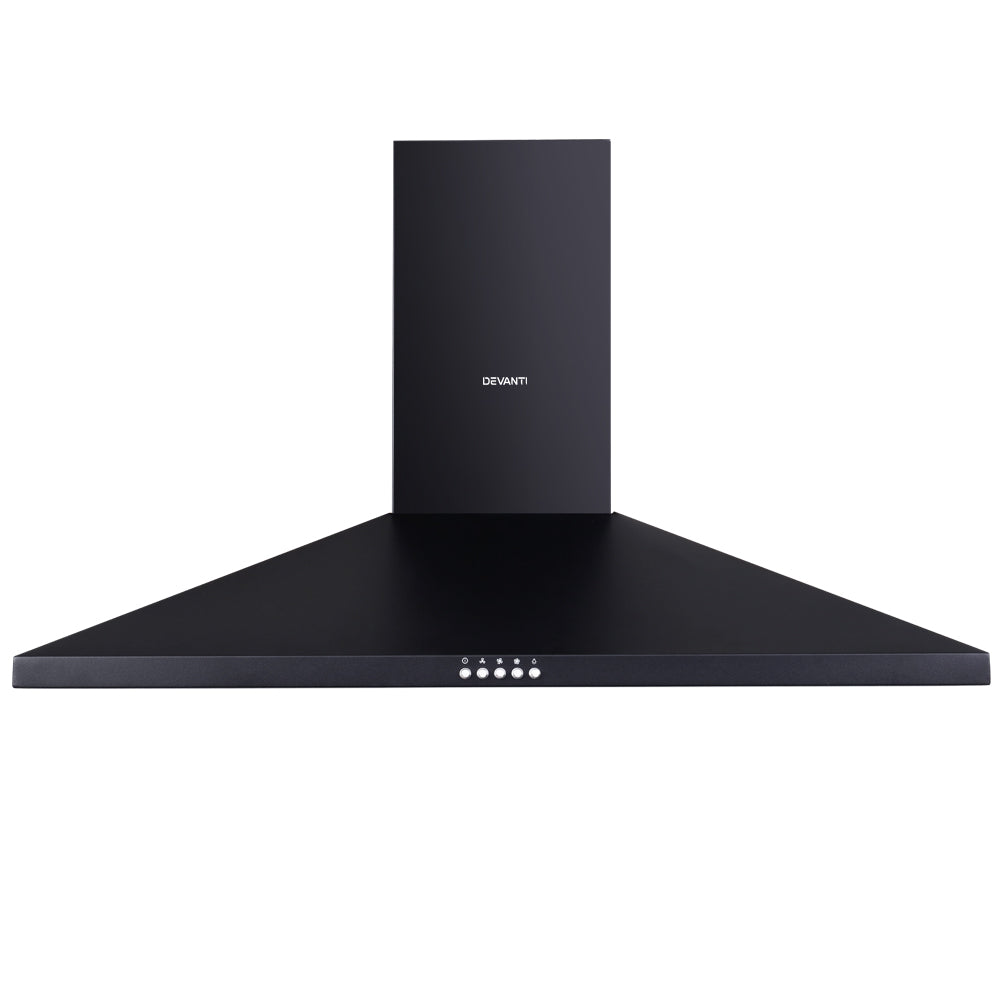 Devanti Range Hood Rangehood 90cm 900mm Kitchen Canopy LED Light Wall Mount Black-Appliances &gt; Kitchen Appliances-PEROZ Accessories