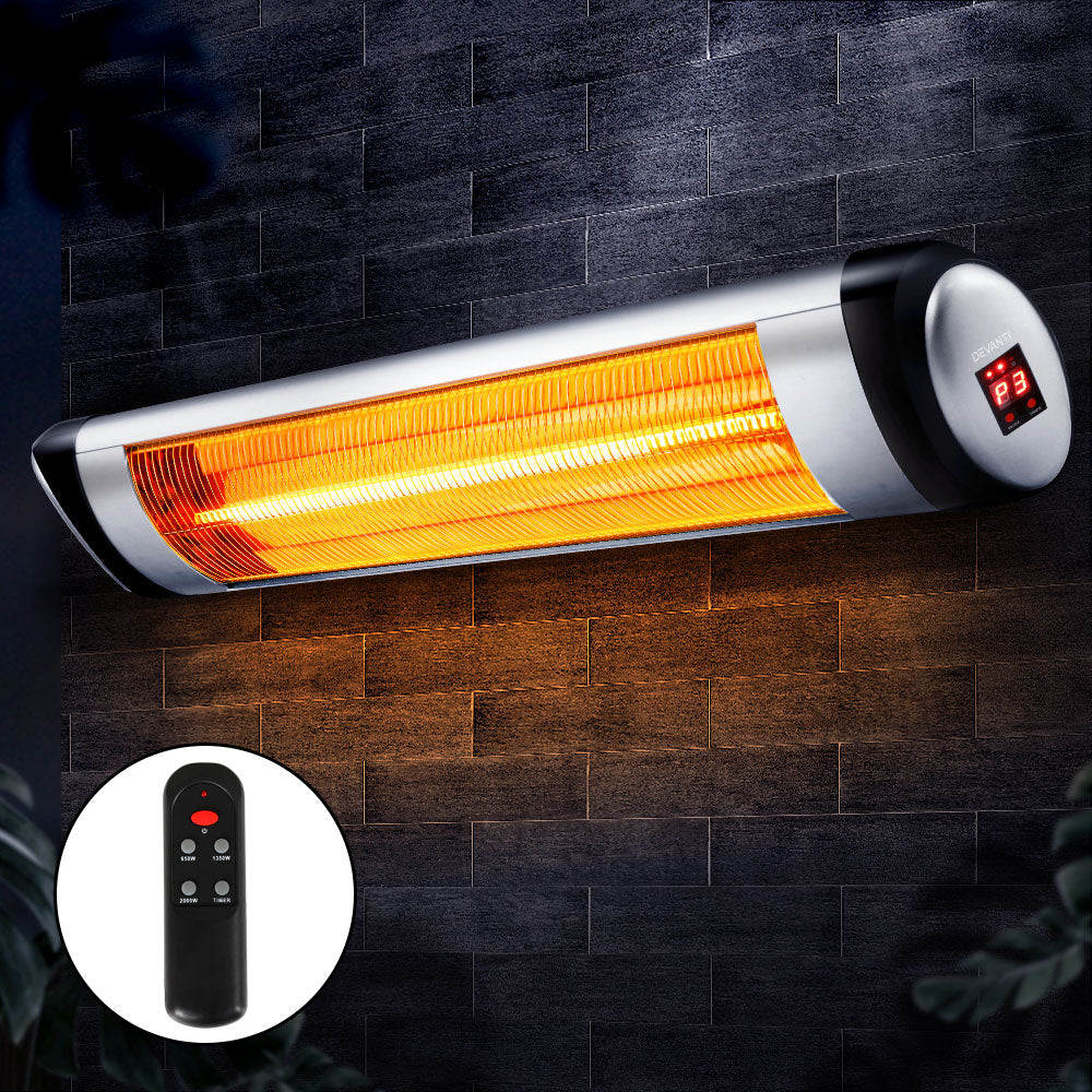 Devanti Electric Radiant Heater Patio Strip Heaters Infrared Indoor Outdoor Patio Remote Control 2000W-Heaters-PEROZ Accessories