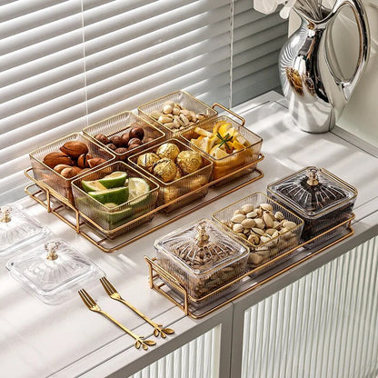 Anygleam Food Container Amber 3 Grids Fruit Plate Partition Platter Snack Storage Box Bar Nut Snack Dish Serving Tray-Food Storage-PEROZ Accessories