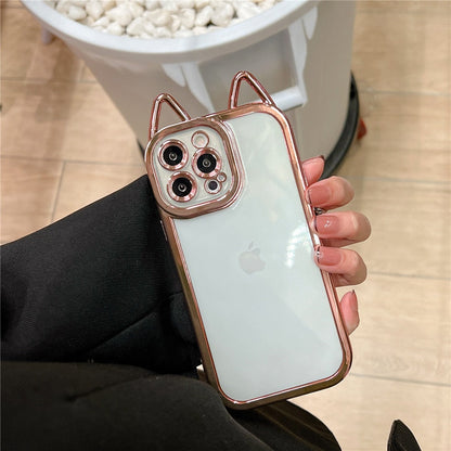 Anymob iPhone Case Blue Electroplating Cute Cat Ears Transparent Camera Protection Soft Cover-Mobile Phone Cases-PEROZ Accessories