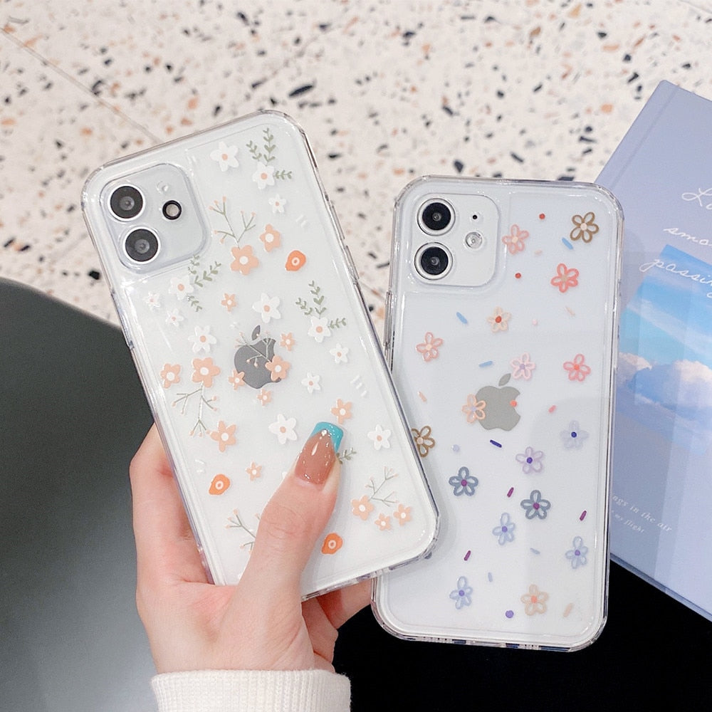 Anymob iPhone Case White and Orange Cute Flowers Floral Clear Soft Silicon Cover-Mobile Phone Cases-PEROZ Accessories