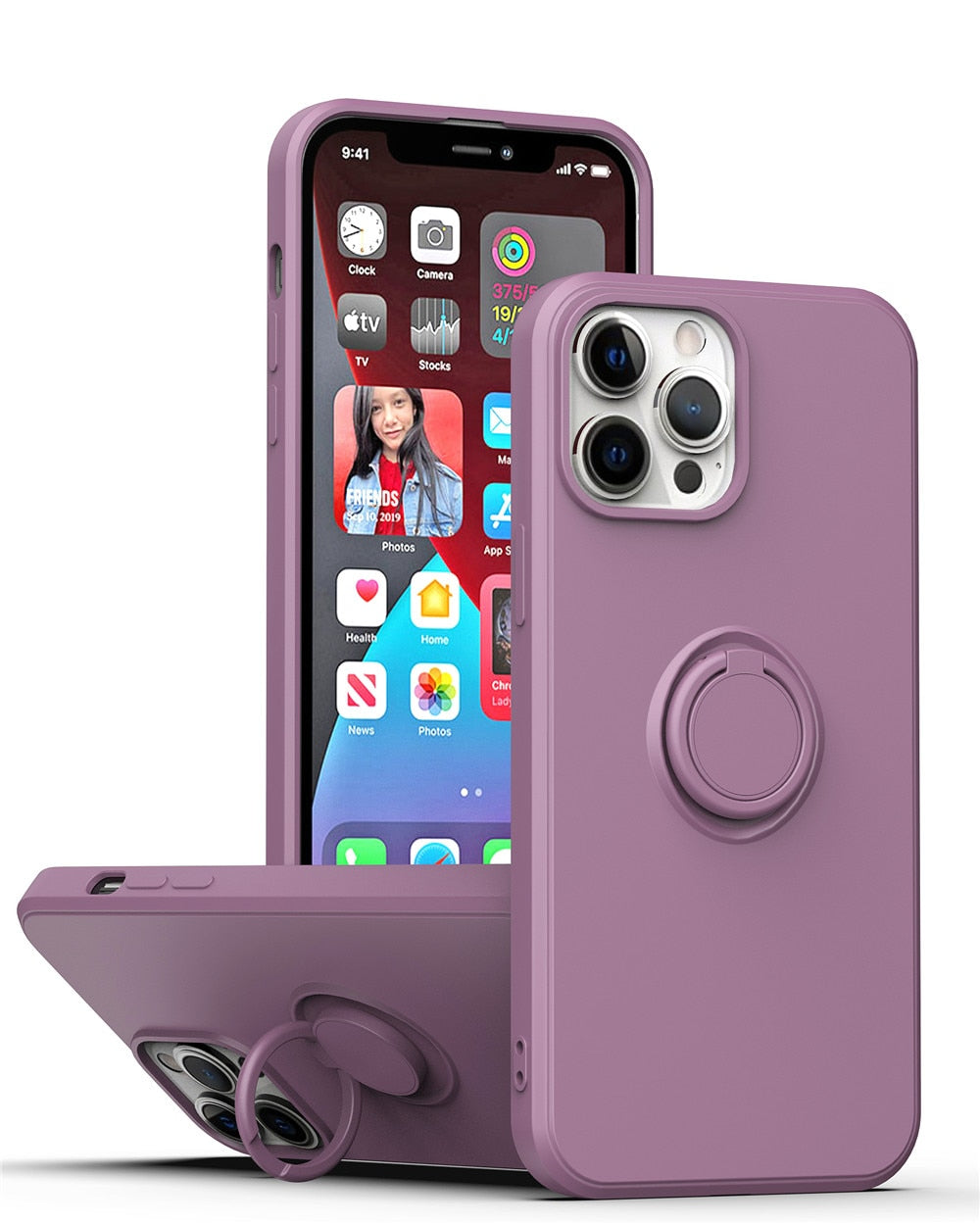 Anymob iPhone Case Grape Shockproof Silicone Ring Holder Magnetic Stand Back Cover-Mobile Phone Cases-PEROZ Accessories