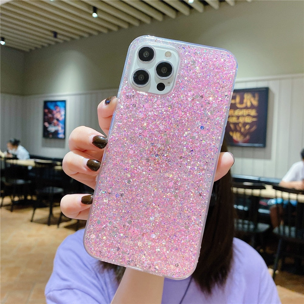 Anymob iPhone Case White Clear Shining Glitter Sequins Cute Soft Phone Cover-Mobile Phone Cases-PEROZ Accessories