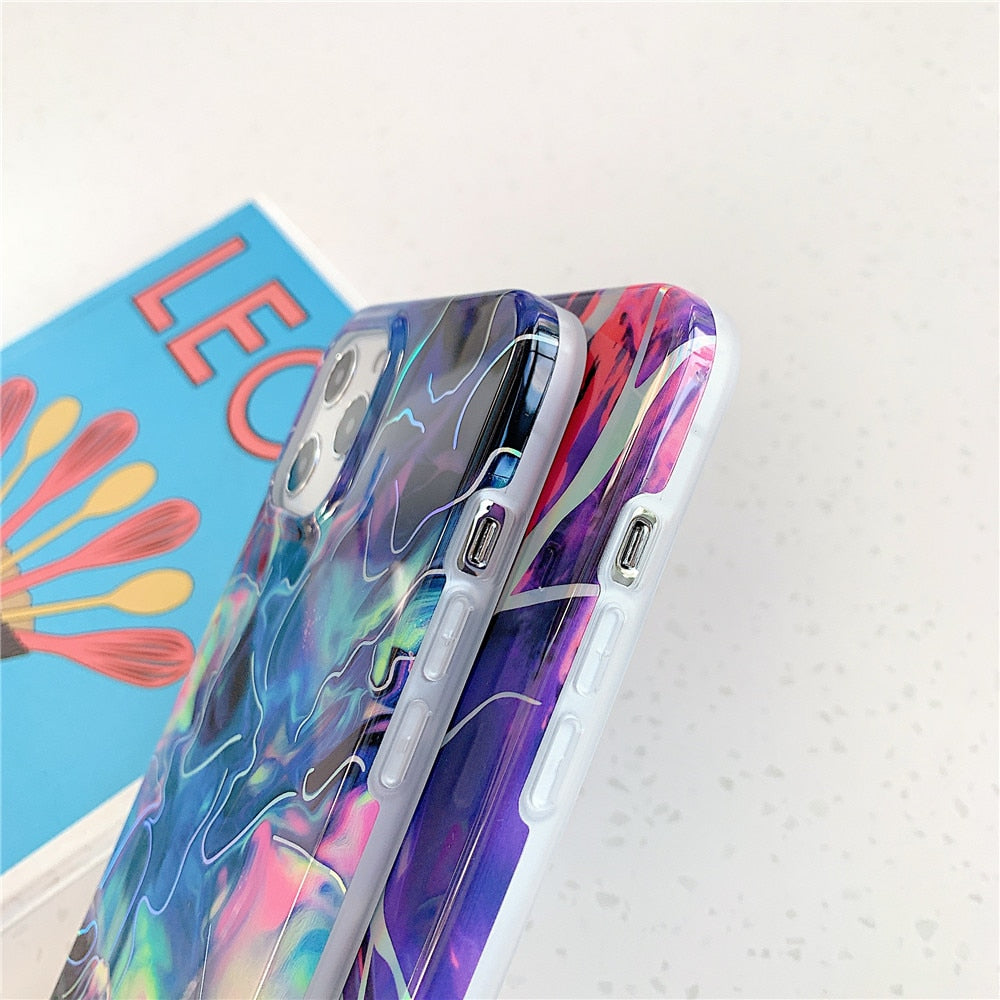 Anymob iPhone Case Blue Laser Gradual Color Marble Cover Soft Silicone Shell-Mobile Phone Cases-PEROZ Accessories