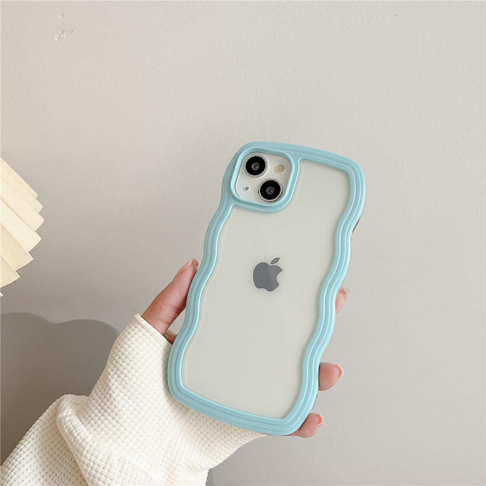 Anymob iPhone Case White Macaron Color Wavy Frame Crystal Clear Shockproof Soft Back Cover Bumper-Mobile Phone Cases-PEROZ Accessories