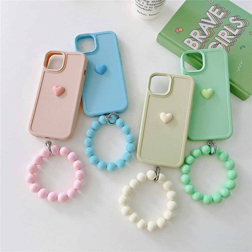 Anymob iPhone Case Blue Cute Love Heart Hand Bracelet Strap Soft Silicone Candy Color Back Cover-Mobile Phone Cases-PEROZ Accessories