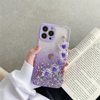 Anymob iPhone Blue Crystal Heart Bracelet Phone Chain Case Glitter Soft Cover-Mobile Phone Cases-PEROZ Accessories