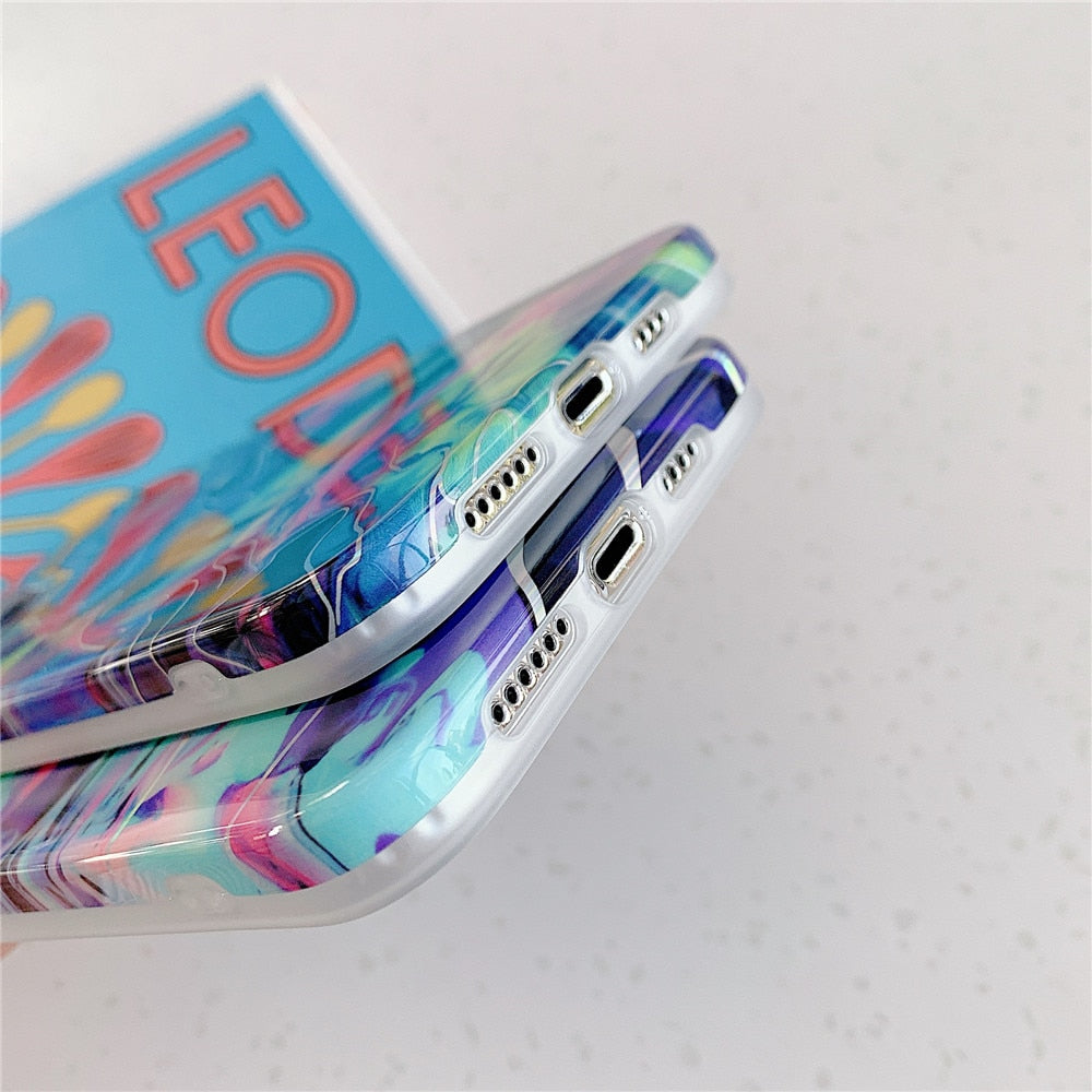 Anymob iPhone Case Blue Laser Gradual Color Marble Cover Soft Silicone Shell-Mobile Phone Cases-PEROZ Accessories