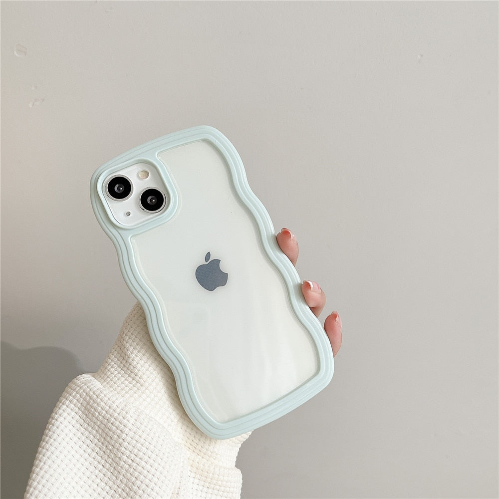 Anymob iPhone Case White Macaron Color Wavy Frame Crystal Clear Shockproof Soft Back Cover Bumper-Mobile Phone Cases-PEROZ Accessories