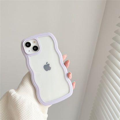 Anymob iPhone Case White Macaron Color Wavy Frame Crystal Clear Shockproof Soft Back Cover Bumper-Mobile Phone Cases-PEROZ Accessories