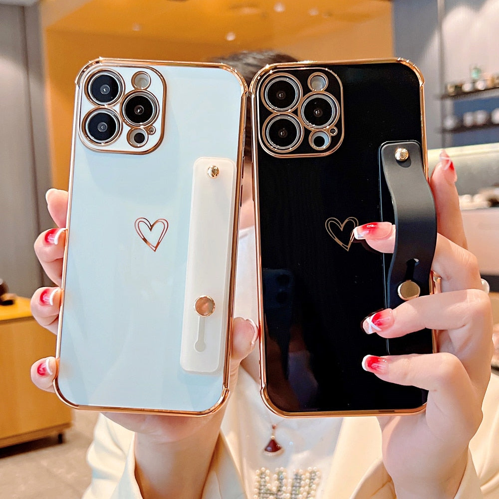 Anymob iPhone Case Blue Plating Wristband Love Heart Bracket Soft Cover-Mobile Phone Cases-PEROZ Accessories