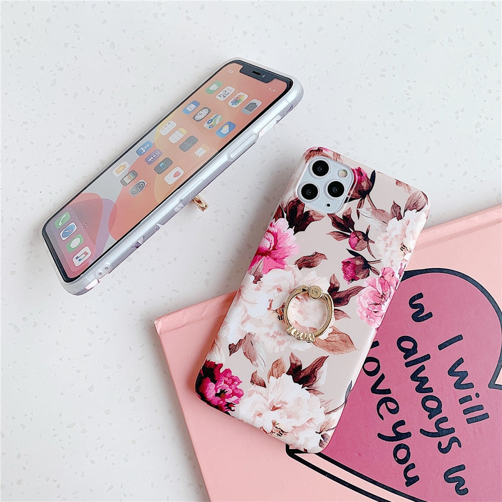 Anymob iPhone White Rose Pattern Holder Case Flower Silicone Phone Cover-Mobile Phone Cases-PEROZ Accessories