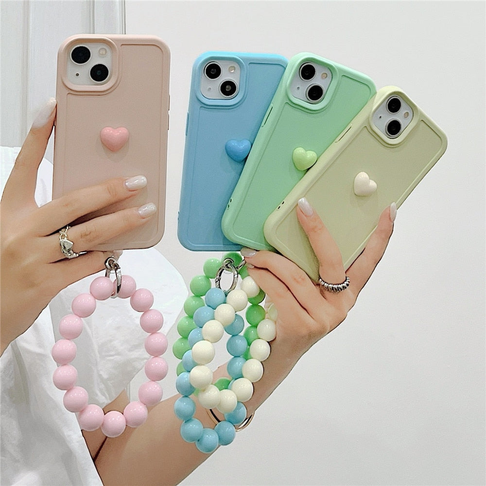 Anymob iPhone Case Blue Cute Love Heart Hand Bracelet Strap Soft Silicone Candy Color Back Cover-Mobile Phone Cases-PEROZ Accessories