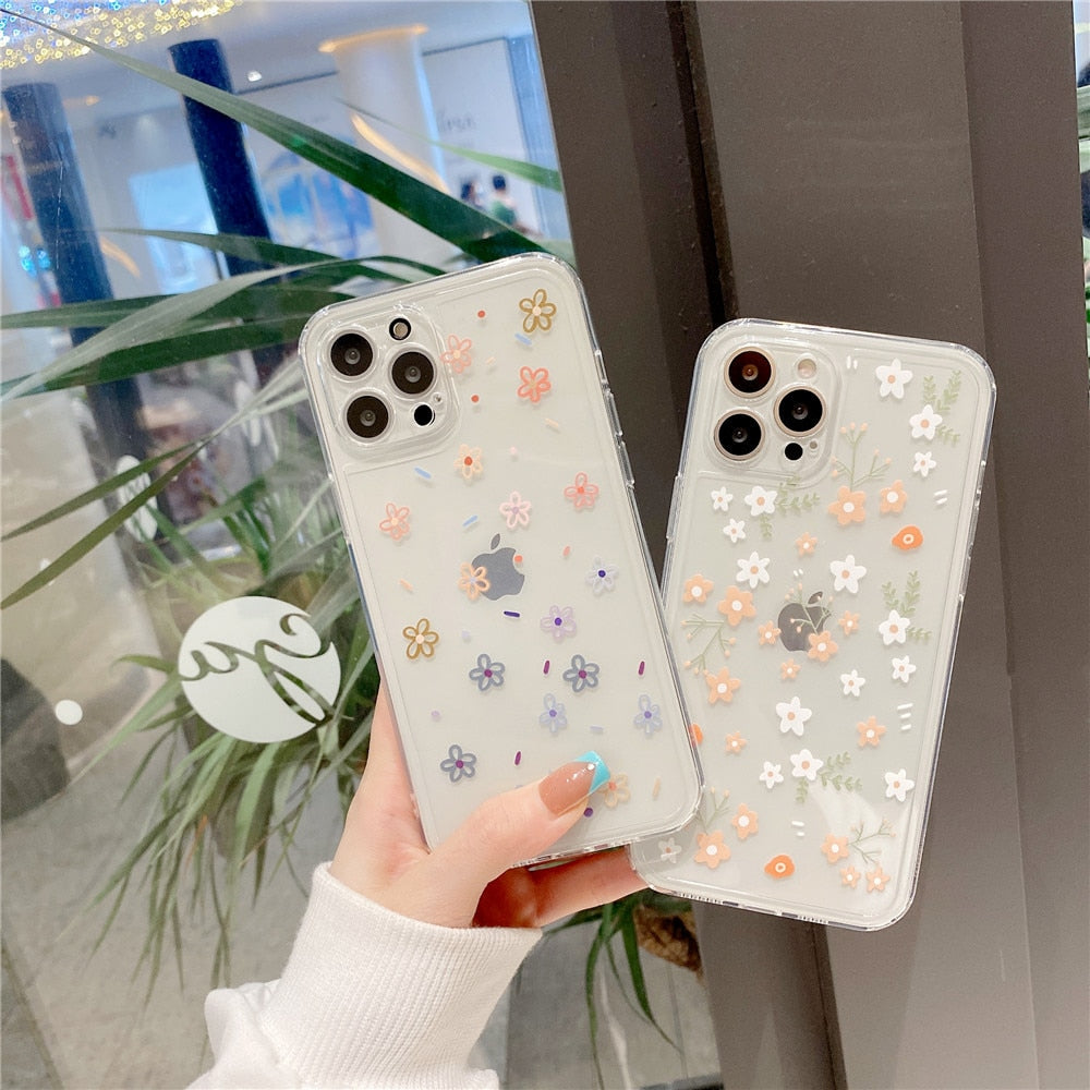 Anymob iPhone Case White and Orange Cute Flowers Floral Clear Soft Silicon Cover-Mobile Phone Cases-PEROZ Accessories